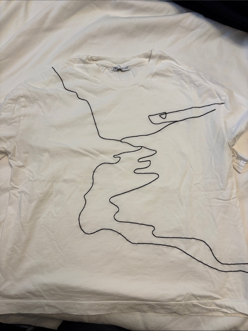Zara White Tee with Black Abstract Line Design - Men